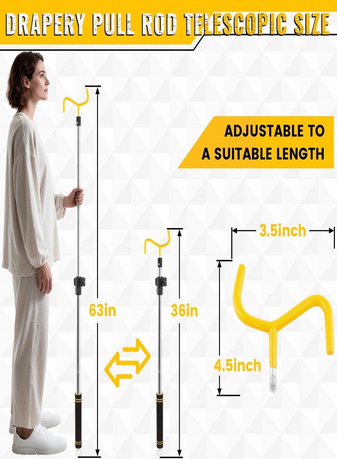 Frebuta Drapery Pull Rod,36“ to 63” Telescoping Curtain Pull Pole For Curtains Wand Stainless Steel Tubes Soft Sponge Handle Rod for Curtains Heavy Duty Extension Pole Lightweight (Black Yellow) - Image 2