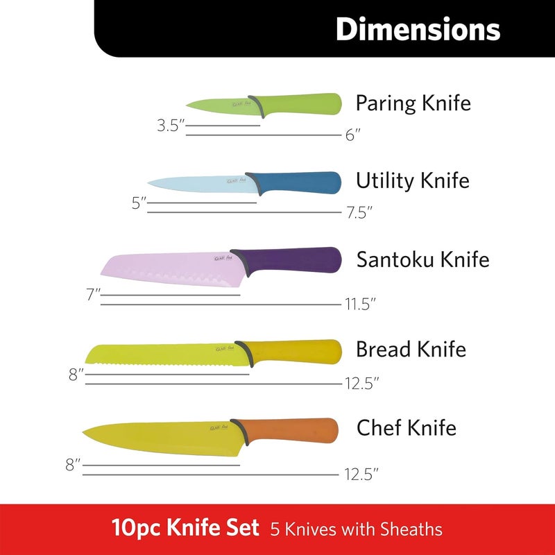 Glad Knife Set for Kitchen – Stainless Steel Chef Knives with Sheaths | Sharp Colored Blades with Non-Slip Handles | Assorted Nonstick Cooking Essentials for Home - Image 3