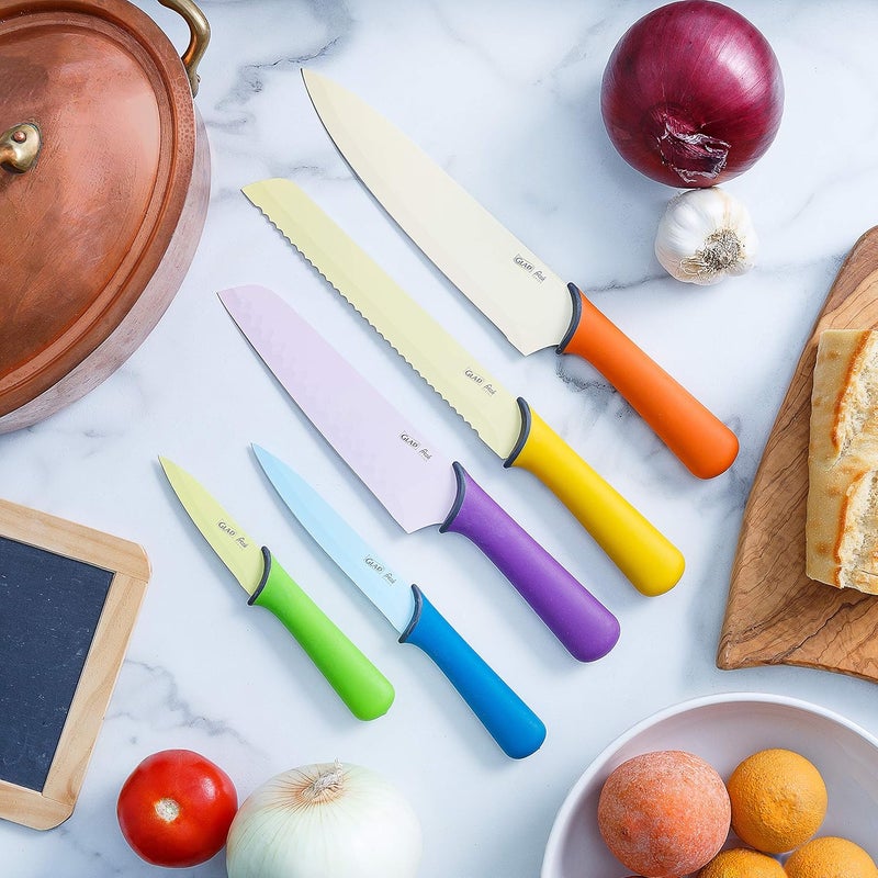 Glad Knife Set for Kitchen – Stainless Steel Chef Knives with Sheaths | Sharp Colored Blades with Non-Slip Handles | Assorted Nonstick Cooking Essentials for Home - Image 2