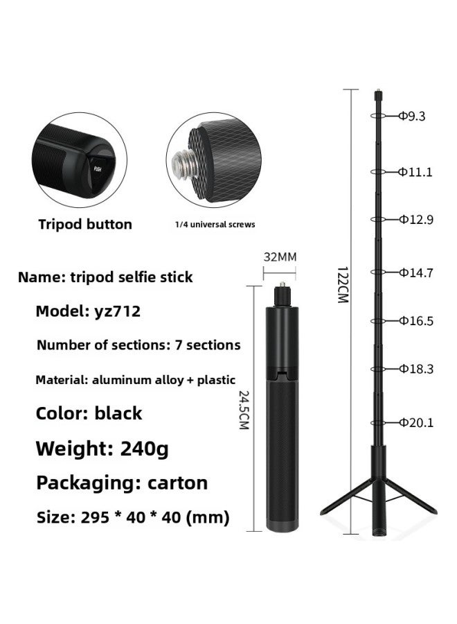 Aluminum Alloy Telescopic Rod For Insta360 X/r One 360-degree Camera Extension Selfie Stick Lightweight Photography Accessory-Color:YZ712 (tripod Selfie Stick) - Image 1