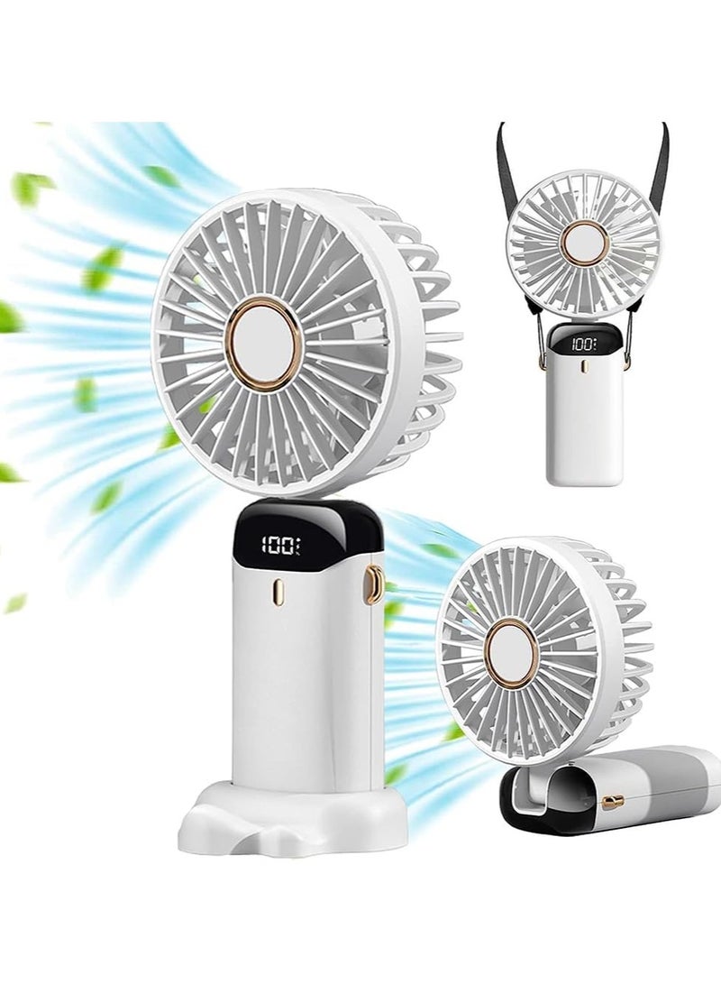 DMG TECH DMG Mini Handheld Fan, Foldable Mini Fan, 5000mAh Small Desk Fan, Portable Personal Fan, 90° Adjustable, USB Rechargeable, Hanging Neck Fan for Kids Woman Man Home Office Outdoor Travel(White） - Image 1