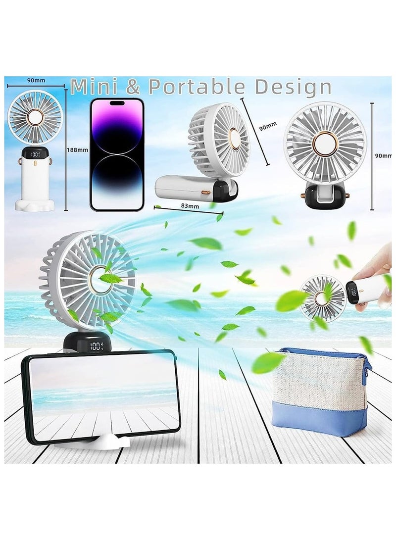 DMG TECH DMG Mini Handheld Fan, Foldable Mini Fan, 5000mAh Small Desk Fan, Portable Personal Fan, 90° Adjustable, USB Rechargeable, Hanging Neck Fan for Kids Woman Man Home Office Outdoor Travel(White） - Image 3
