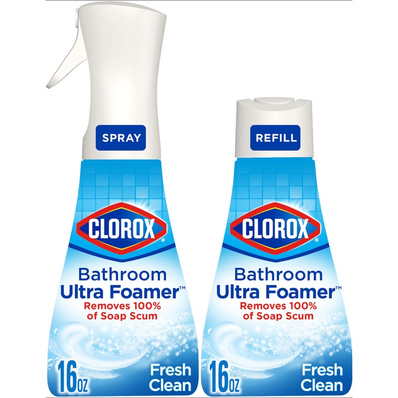 Clorox Bathroom Ultra Foamer, Household Essentials, Fresh Clean, 1 Spray and 1 Refill, 16 Fl Oz Each (Package May Vary) - Image 1