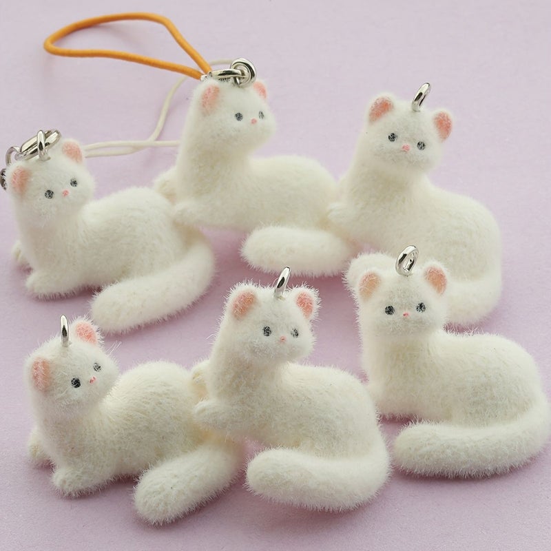 Cute White Sable 3D Flocked Ferret Resin Pendants 5pcs For DIY Jewelry Making Accessories - Image 2