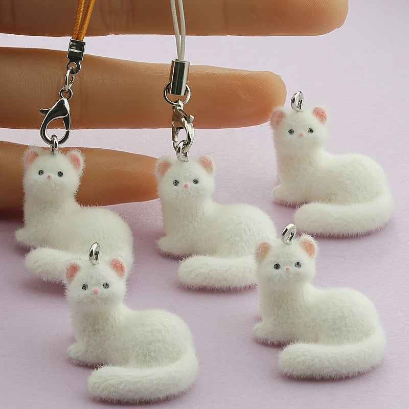 Cute White Sable 3D Flocked Ferret Resin Pendants 5pcs For DIY Jewelry Making Accessories - Image 3