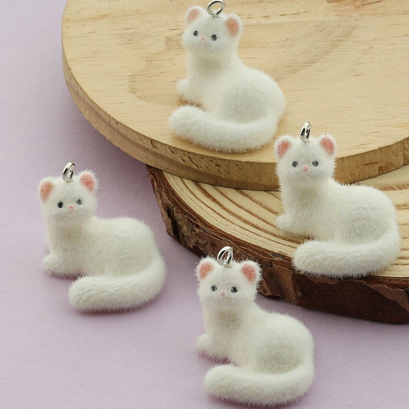Cute White Sable 3D Flocked Ferret Resin Pendants 5pcs For DIY Jewelry Making Accessories - Image 5