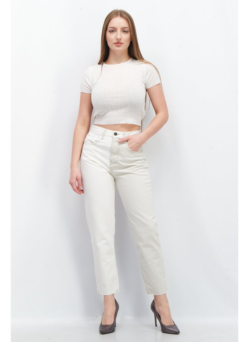 Stradivarius - Women Mom Fit Two Tone Non Stretchable Denim Jeans, Off White - Image 1