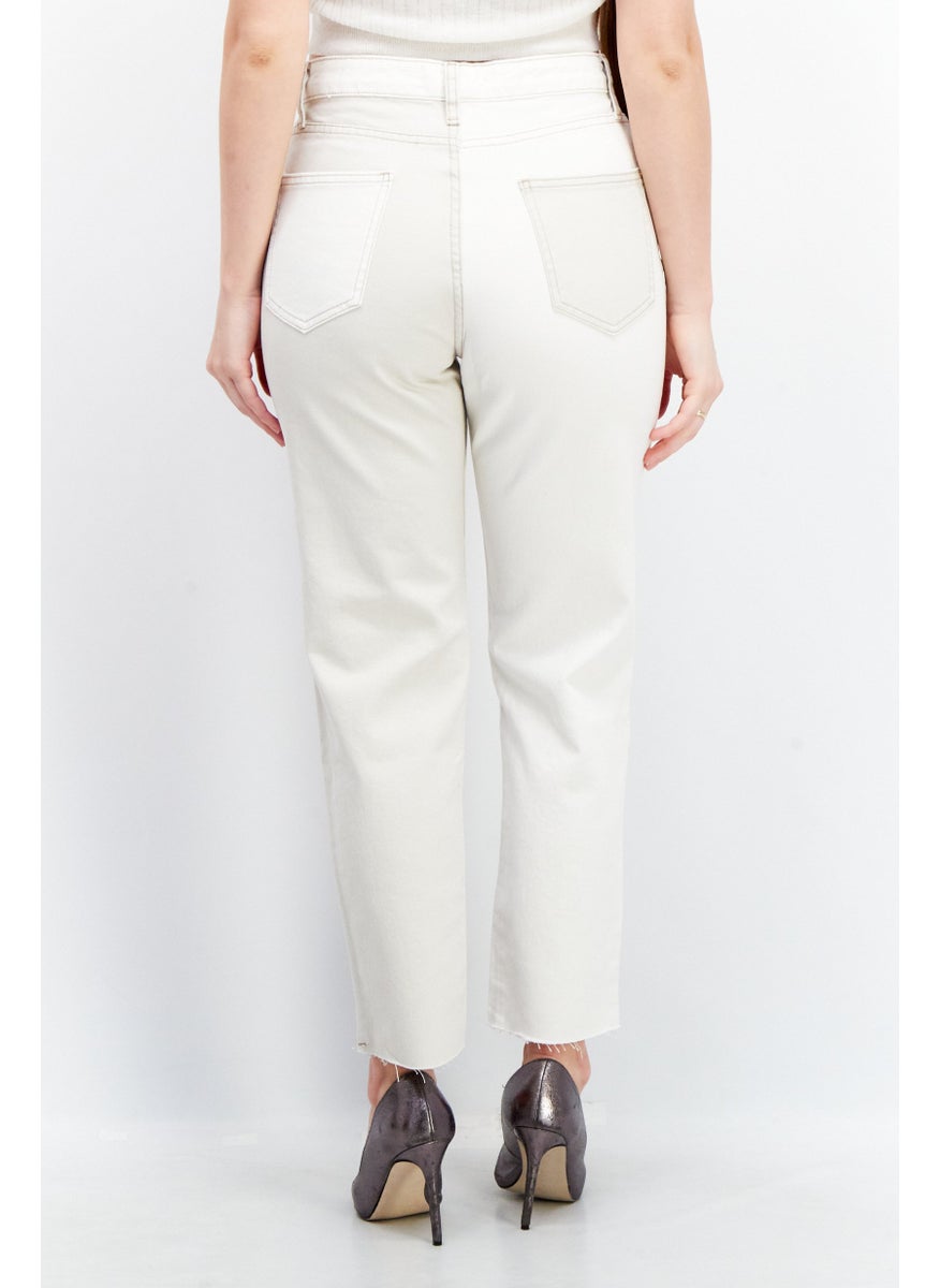 Stradivarius - Women Mom Fit Two Tone Non Stretchable Denim Jeans, Off White - Image 1