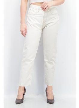 Women Mom Fit Two Tone Non Stretchable Denim Jeans, Off White
