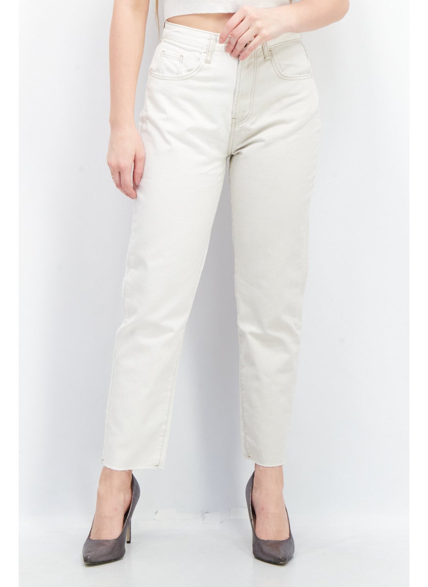 Stradivarius - Women Mom Fit Two Tone Non Stretchable Denim Jeans, Off White - Image 1