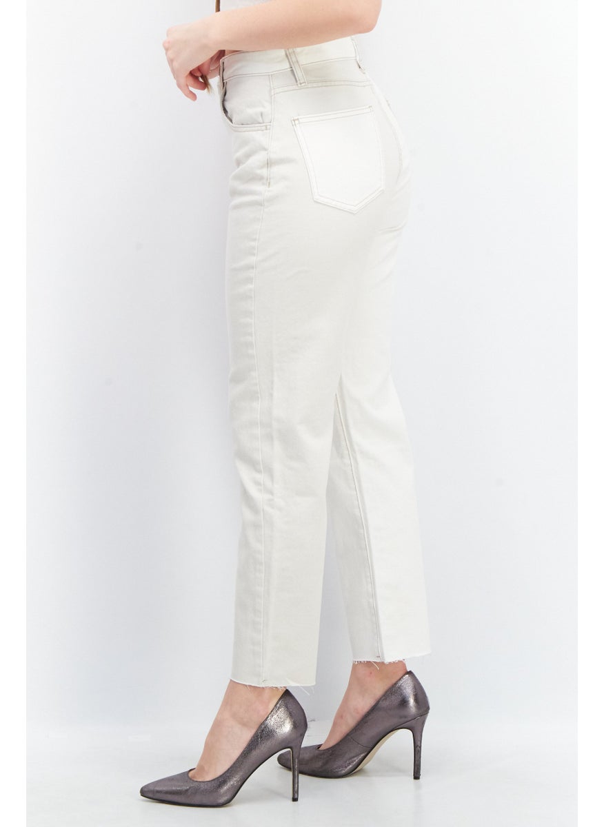 Stradivarius - Women Mom Fit Two Tone Non Stretchable Denim Jeans, Off White - Image 1