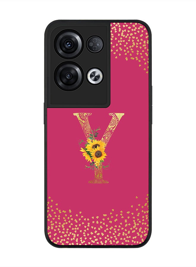 Stylizedd Rugged Black edge case for Oppo  Reno8 Pro, Slim fit Thin Cover -  Custom Monogram Initial Letter Mandala Floral Pattern Alphabet- Y  (Dark Pink Rose ) - Image 1
