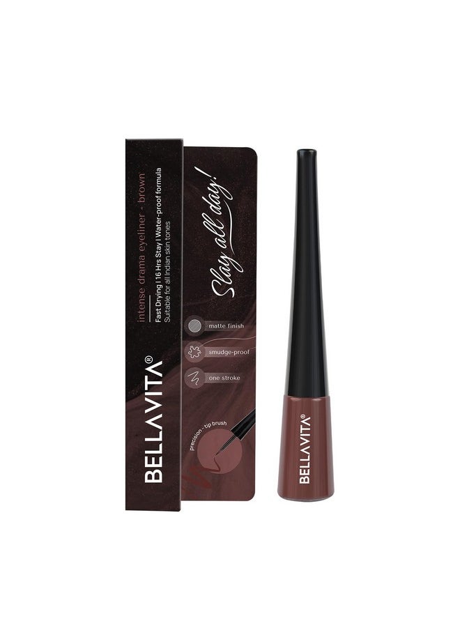 Bella Vita Organic BELLAVITA Intense Drama Waterproof Eyeliner, Brown, Matte Finish, Smudge-Proof, Fast-Drying, Felt Tip Applicator, Enriched with Biotin, 3.5 ml  - Image 2