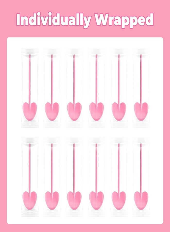 VEIREN 100 Pieces Disposable Plastic Spoons Mini Love Heart Shape Individually Wrapped Sampling Tasting Serving Dessert Spoon for Cake Ice Cream Jelly Pudding Yogurt Home Birthday Party Favor, Pink - Image 3