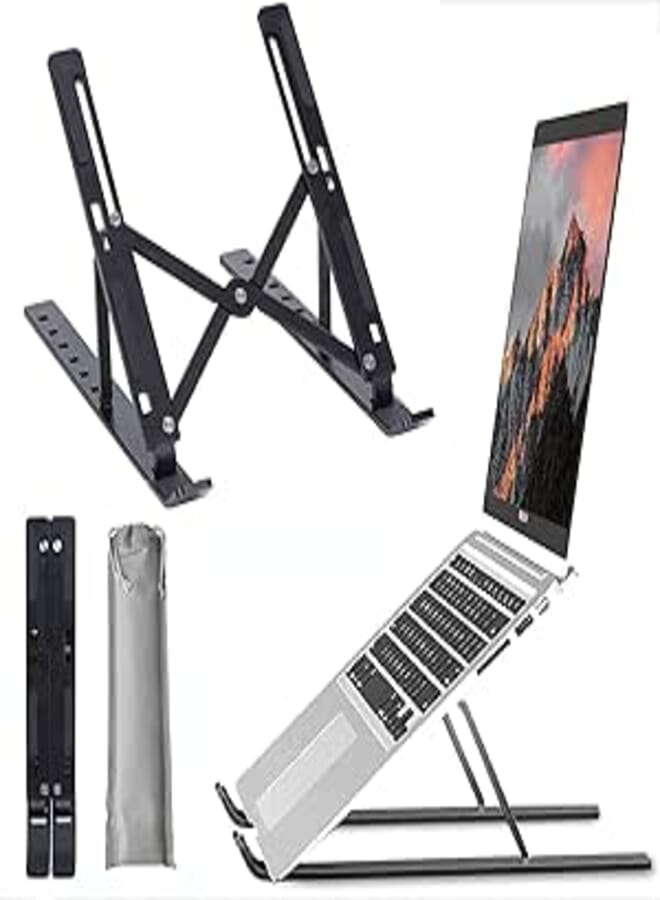 Tarkan 7 Angles Adjustable Aluminium Laptop Stand Foldable & Portable for Upto 15.6 Inch Laptops & MacBook (Black)