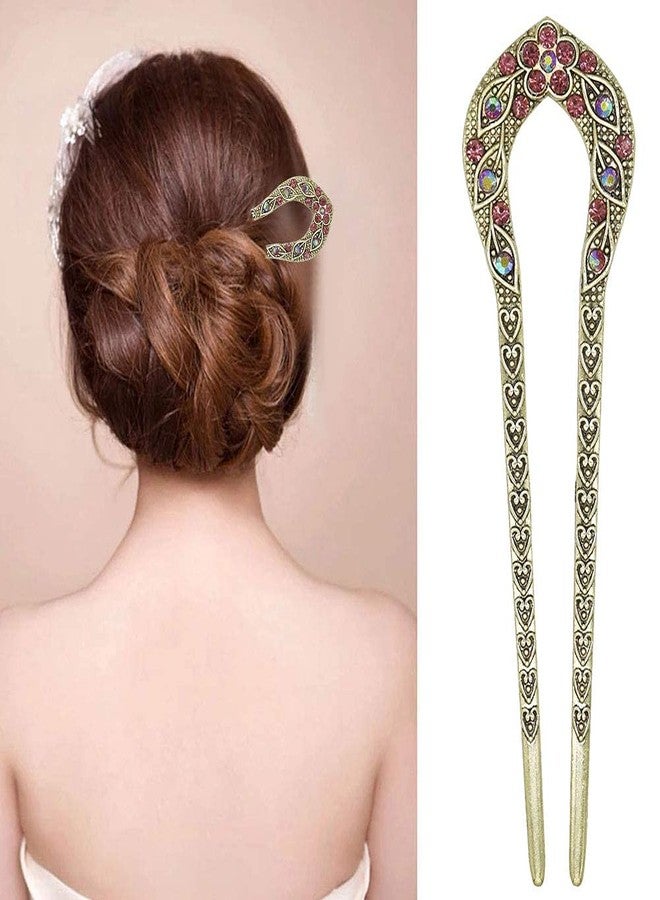 BIG BOX 1 pcs Rhinestone U Shape Hair Fork Sticks Updo Hair Bun Chignon Wedding Hair Pins Hair Styling Tool Bridal Hair Accessories for Women and Girls - Image 1