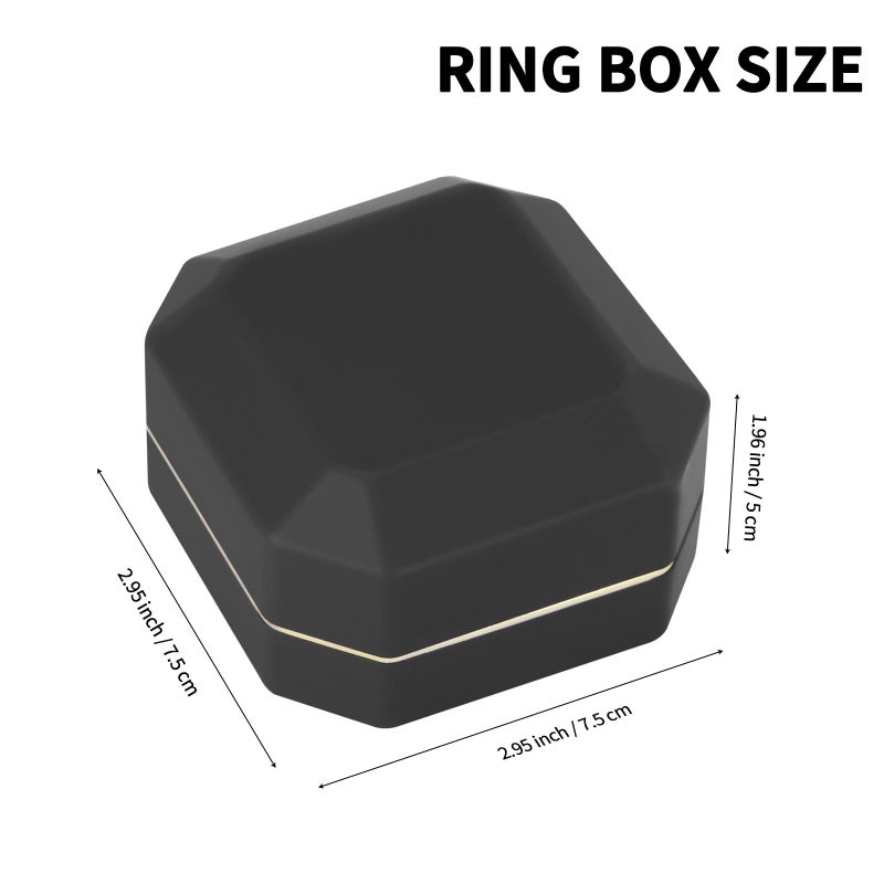 LETURE Luxury LED Jewelry Ring Box, Velvet Ring Gift Box Storage Case Organizer Holder for Proposal Engagement Wedding Anniversary Birthday Ceremony (Black) - Image 2