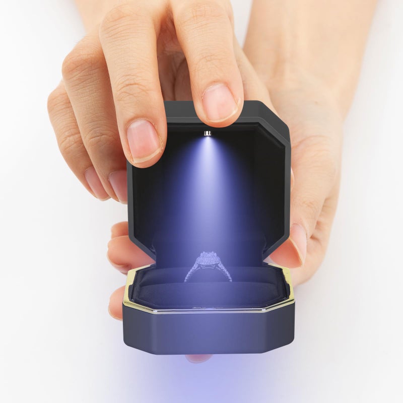 LETURE Luxury LED Jewelry Ring Box, Velvet Ring Gift Box Storage Case Organizer Holder for Proposal Engagement Wedding Anniversary Birthday Ceremony (Black) - Image 4