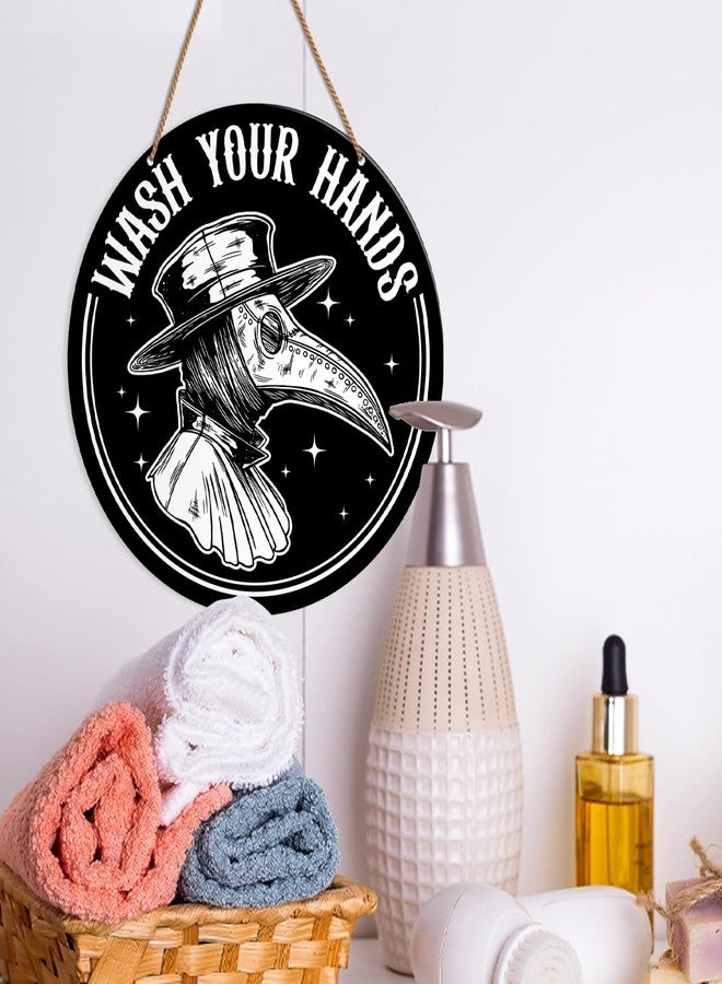 HSNBT Gothic Bathroom Sign Decor, Wash Your Hands Sign, Goth Toilet Powder Room Plague Doctor Wall Hanging Signs Decorations - Image 3