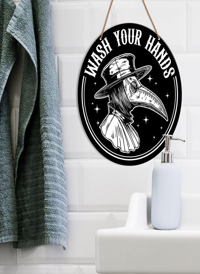 HSNBT Gothic Bathroom Sign Decor, Wash Your Hands Sign, Goth Toilet Powder Room Plague Doctor Wall Hanging Signs Decorations - Image 4