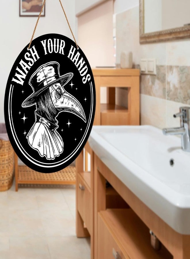 HSNBT Gothic Bathroom Sign Decor, Wash Your Hands Sign, Goth Toilet Powder Room Plague Doctor Wall Hanging Signs Decorations - Image 5