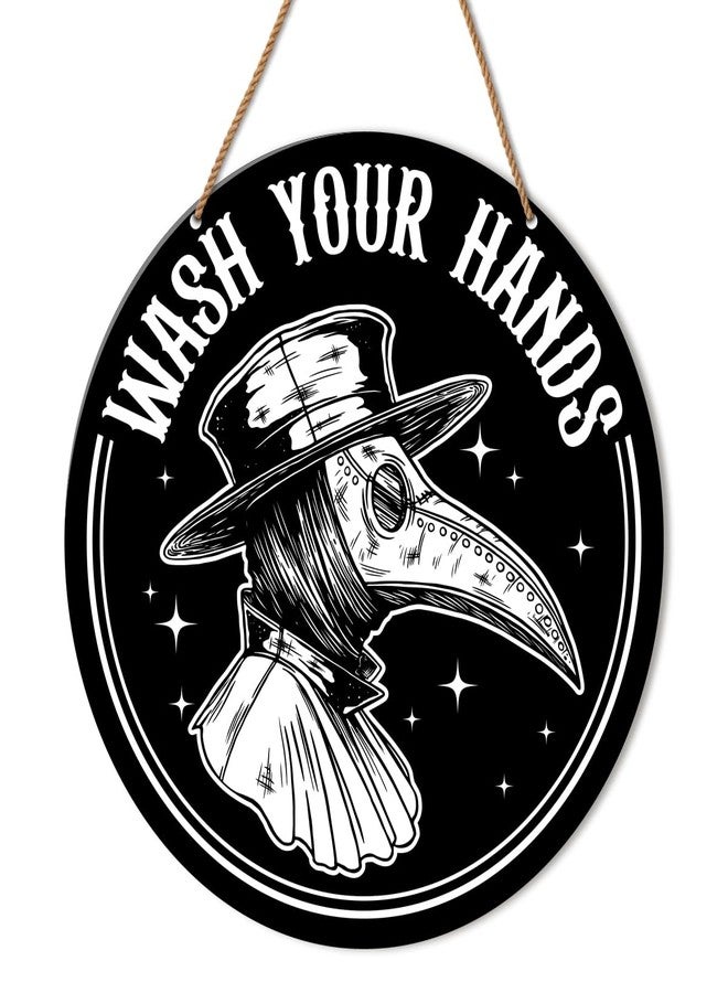 HSNBT Gothic Bathroom Sign Decor, Wash Your Hands Sign, Goth Toilet Powder Room Plague Doctor Wall Hanging Signs Decorations - Image 1