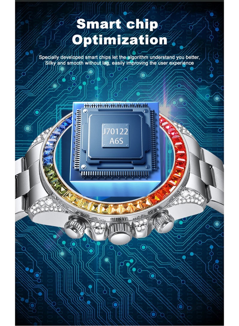 Smart Watch Z1 Pro 1.43‘’HD Touch Screen With Waterproof, Bluetooth Calling With Blood Pressure  Heart Rate Monitor, Sport Digital Smartwatch Diamond inlaid (Silver) - Image 5