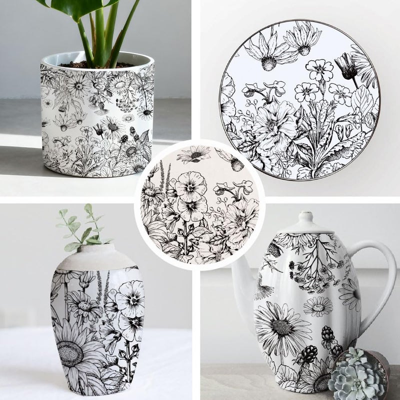 SUPERDANT 4PCS Wild Flowers Underglaze Paper Transfer Plants Transfer Paper for Clay Ceramic Porcelain Under Glaze Transfers for Pottery Enamel Decals Black Underglaze Decal Papers Handcrafted Gifts - Image 5