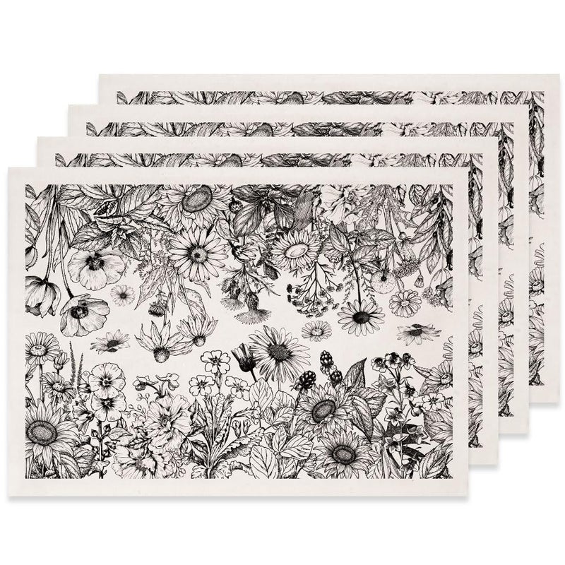 SUPERDANT 4PCS Wild Flowers Underglaze Paper Transfer Plants Transfer Paper for Clay Ceramic Porcelain Under Glaze Transfers for Pottery Enamel Decals Black Underglaze Decal Papers Handcrafted Gifts - Image 1