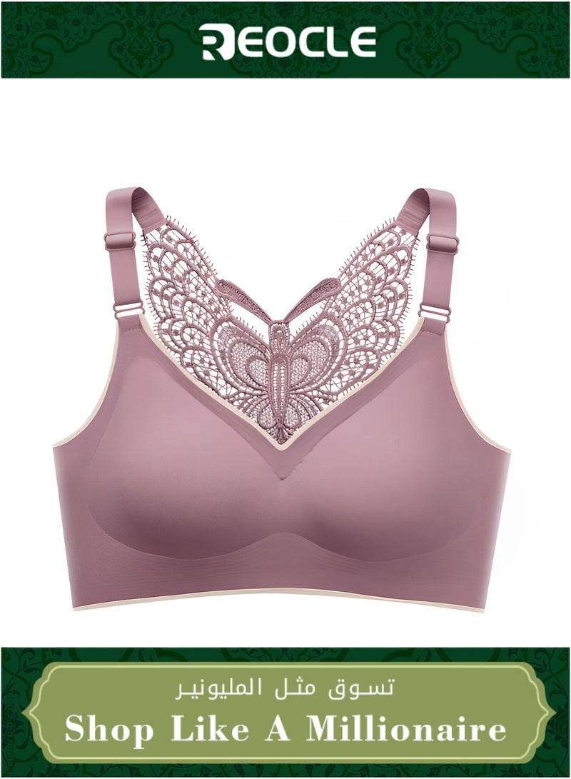 REOCLE Women's Wire-Free Push Up Bra Seamless Front Closure Lace Butterfly Daily Bra Butterfly Embroidery Front Closure Bra Adjustable Butterfly Back Bras - Image 1