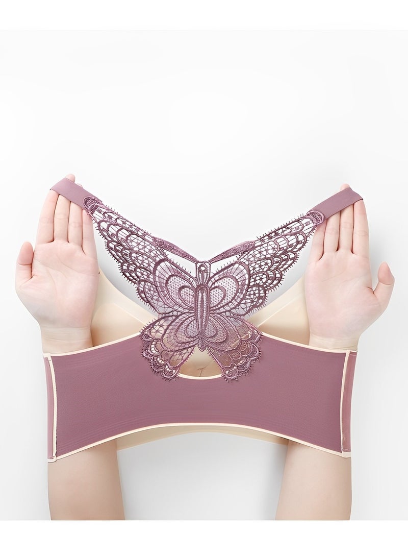 REOCLE Women's Wire-Free Push Up Bra Seamless Front Closure Lace Butterfly Daily Bra Butterfly Embroidery Front Closure Bra Adjustable Butterfly Back Bras - Image 4