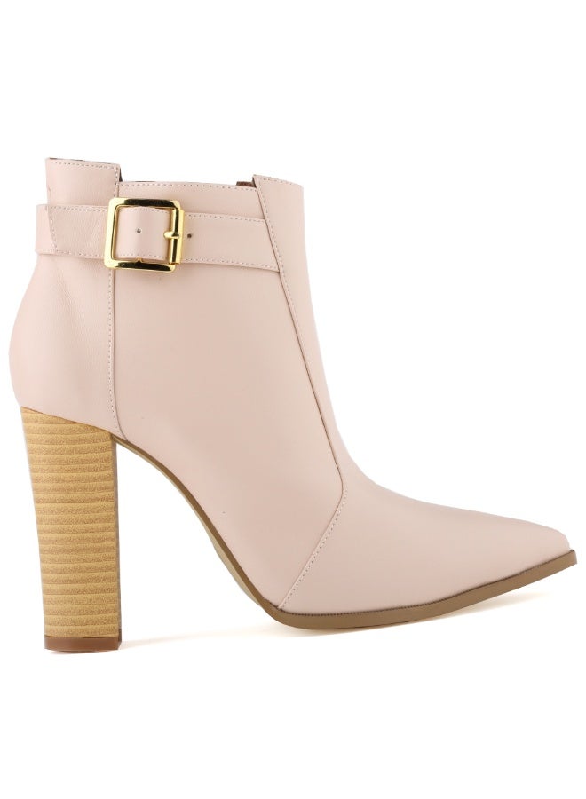 Loquat Autumn/Winter Pointed Toe Wood Grain Block Heel Ankle Boots 11cm Nude  - Image 3