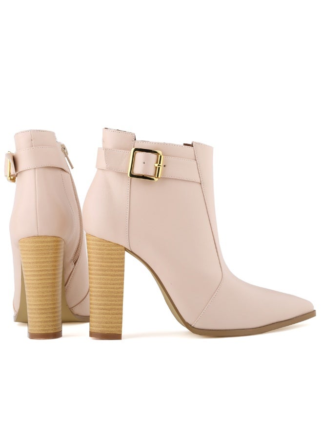 Loquat Autumn/Winter Pointed Toe Wood Grain Block Heel Ankle Boots 11cm Nude  - Image 2
