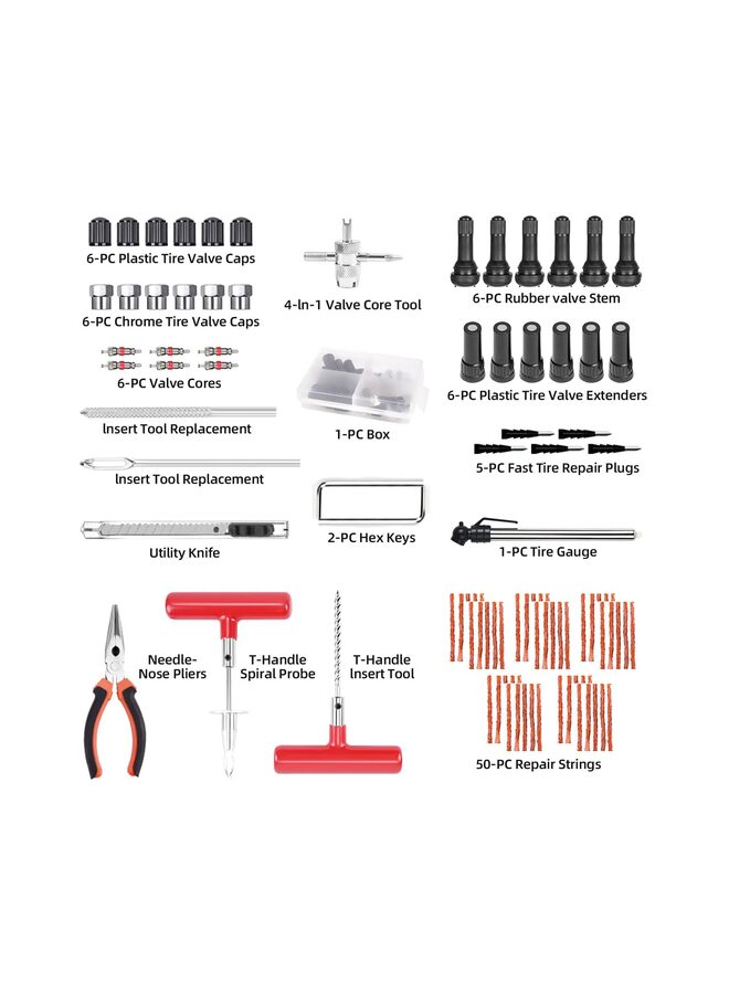 Tire Repair Kit, 98pcs Heavy Duty Tire Plug Kit, Universal Tire Repair Tools to Fix Punctures and Plug Flats Patch Kit for car Motorcycle, Truck, ARB?ATV, Tractor, RV, SUV, Trailer - Image 2