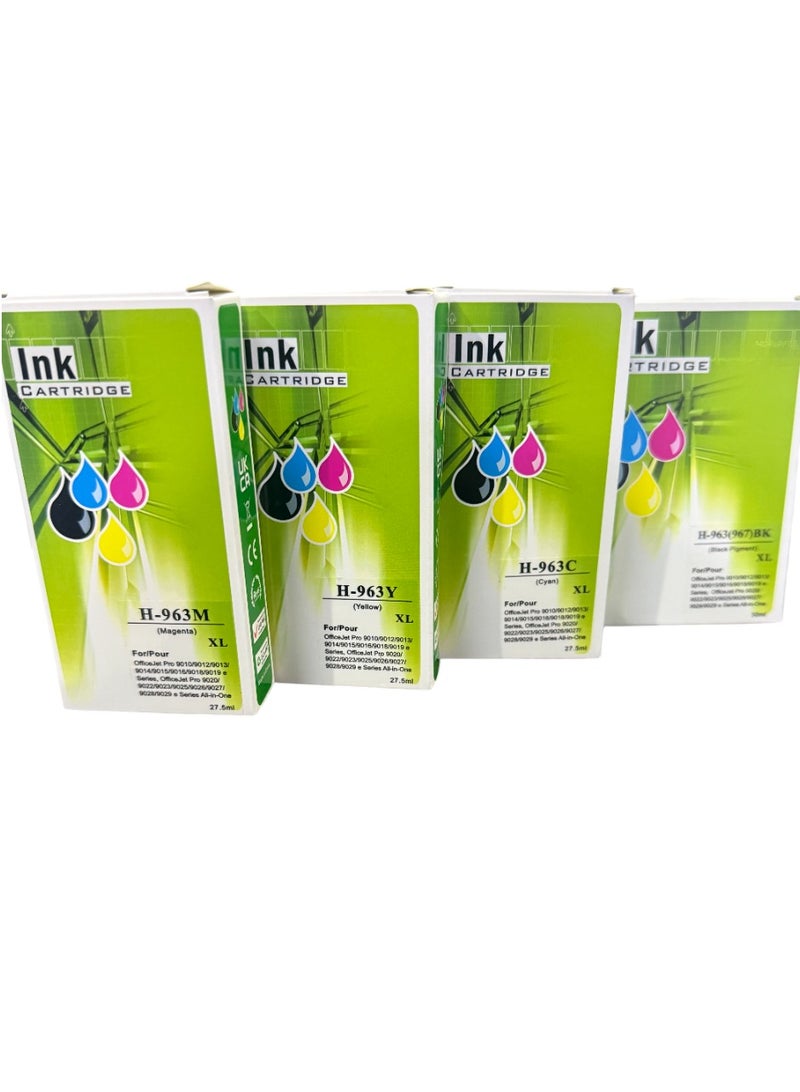 انك جموعة مكونة من 4 خراطيش حبر بديلة لطابعات HP 963XL مجموعة مكونة من 4 خراطيش حبر بديلة لطابعات HP Officejet Pro 9010 9012 9015 9016 9020 (1 أسود، 1 سماوي، 1 أرجواني، 1 أصفر) - Image 1