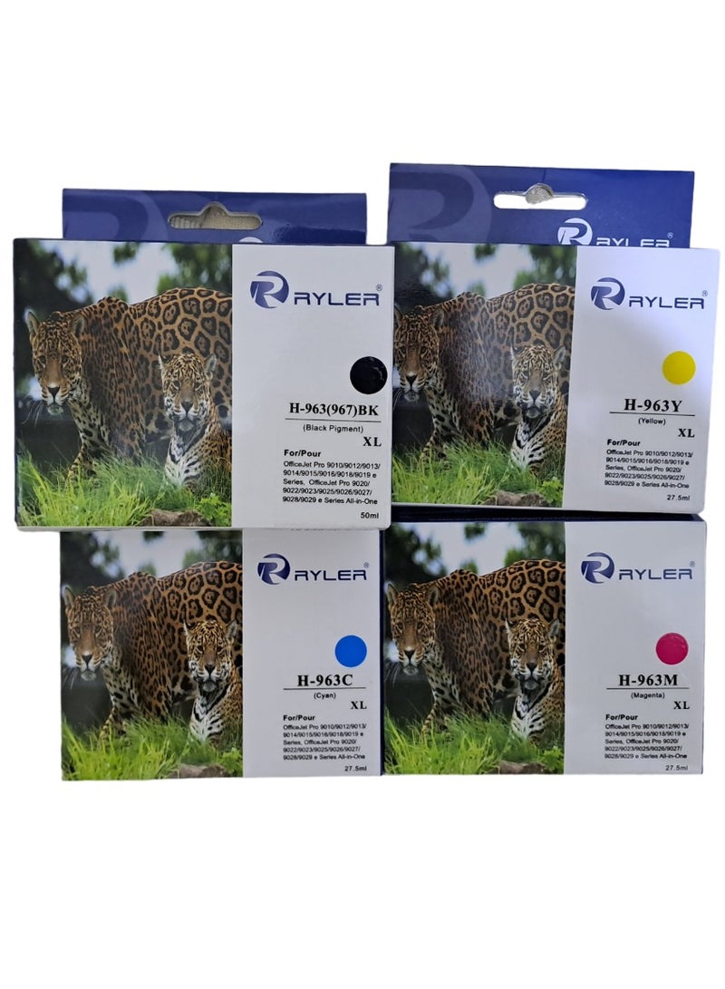 RYLER 963XL Ink Cartridges Multipack of 4 Replacement for HP 963XL Ink Cartridges Multipack Compatible for HP Officejet Pro 9010 9012 9015 9016 9020 (1Black, 1Cyan, 1Magenta, 1Yellow)