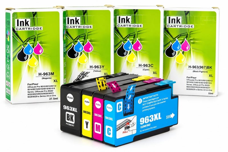 INK 963XL Ink Cartridges Multipack of 4 Replacement for 963XL Ink Cartridges Multipack Compatible for Officejet Pro 9010 9012 9015 9016 9020 (1Black, 1Cyan, 1Magenta, 1Yellow) - Image 1