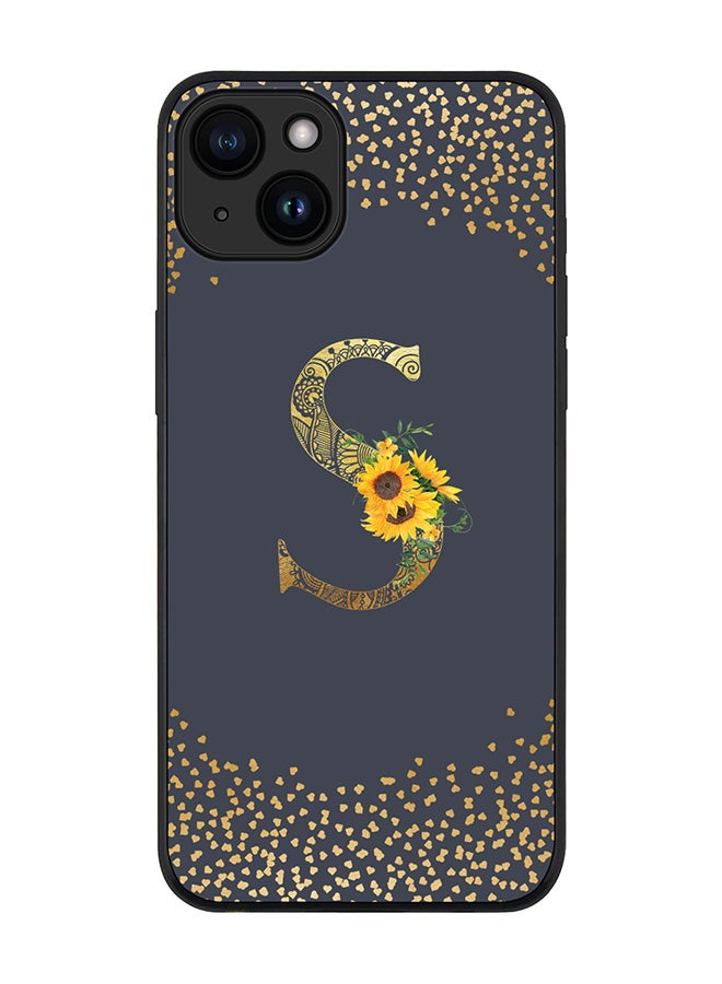 Stylizedd Cover for iPhone 15 Plus Case Rugged Black Slim fit Flexible Protective Phone CasesCustom Monogram Initial Letter Floral Pattern Alphabet - S (Grey) - Image 1