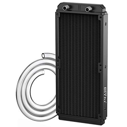 DIYhz Water Cooling Computer Radiator, 12 Pipe Aluminum Heat Exchanger Liquid Cooling Radiator Heat Sink 240mm for CPU PC Laser Water Cool System DC12V Black with Tube - Image 1