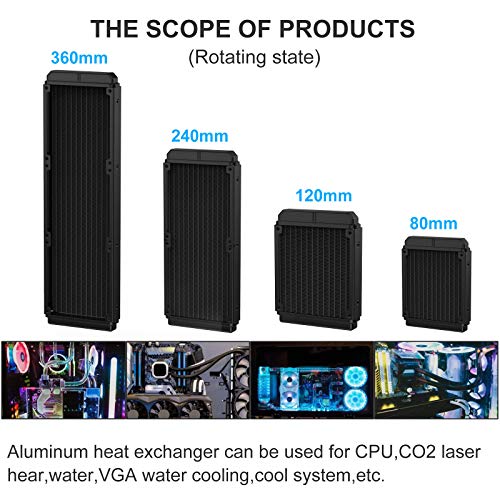 DIYhz Water Cooling Computer Radiator, 12 Pipe Aluminum Heat Exchanger Liquid Cooling Radiator Heat Sink 240mm for CPU PC Laser Water Cool System DC12V Black with Tube - Image 4