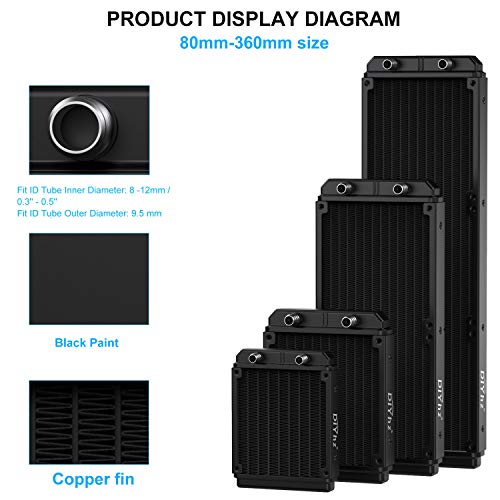DIYhz Water Cooling Computer Radiator, 12 Pipe Aluminum Heat Exchanger Liquid Cooling Radiator Heat Sink 240mm for CPU PC Laser Water Cool System DC12V Black with Tube - Image 5