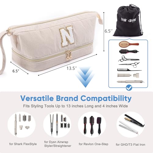 ELCUPA Initial Personalized Hair Dryer Case,Double-Layer Hair Tools Travel Carrying Case for Shark FlexStyle with Hair Dryer Bag- Hair Air Wrap Dryer Case Flat Curling Iron Travel Organizer Gift - Image 4