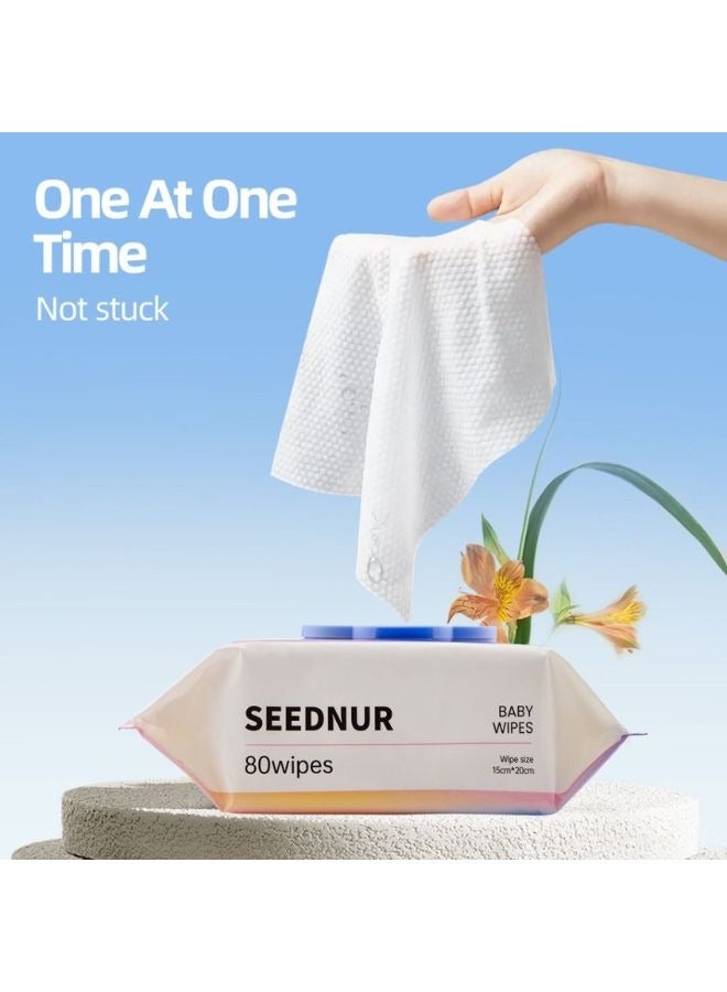 Seednur Baby Water Wipes, Suitable for Sensitive Skin, Fragrance Free (80 Wipes/Bag) - Image 4