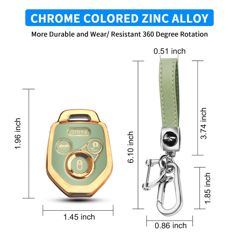 QBUC for Subaru Key Fob Cover With Keychain Soft TPU Protection Case Compatible with 2008-2019 Subaru Ascent BRZ Crosstrek Forester Impreza Legacy Outback Solterra WRX STI XV(Gold Trim Green) - Image 3