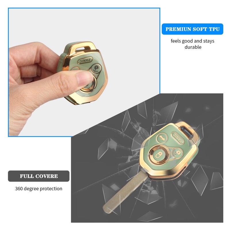 QBUC for Subaru Key Fob Cover With Keychain Soft TPU Protection Case Compatible with 2008-2019 Subaru Ascent BRZ Crosstrek Forester Impreza Legacy Outback Solterra WRX STI XV(Gold Trim Green) - Image 5