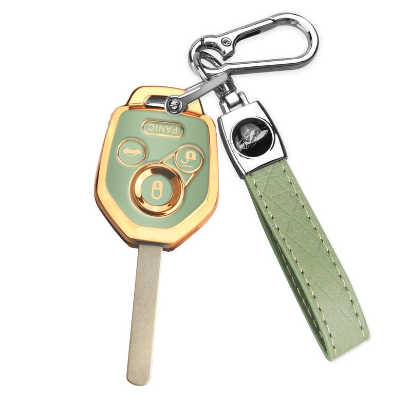 QBUC for Subaru Key Fob Cover With Keychain Soft TPU Protection Case Compatible with 2008-2019 Subaru Ascent BRZ Crosstrek Forester Impreza Legacy Outback Solterra WRX STI XV(Gold Trim Green) - Image 1
