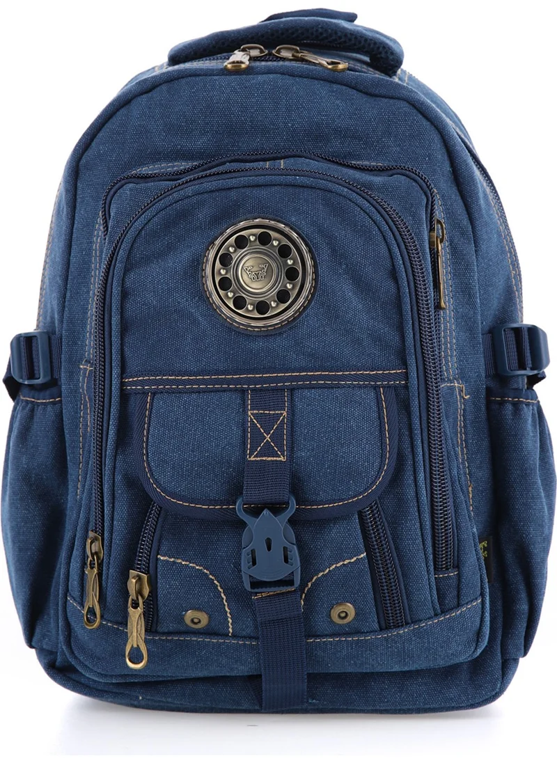 Kaff Ççs Navy Blue CCS51413 Canvas Fabric Unisex Water Resistant Multi-Pocket Backpack