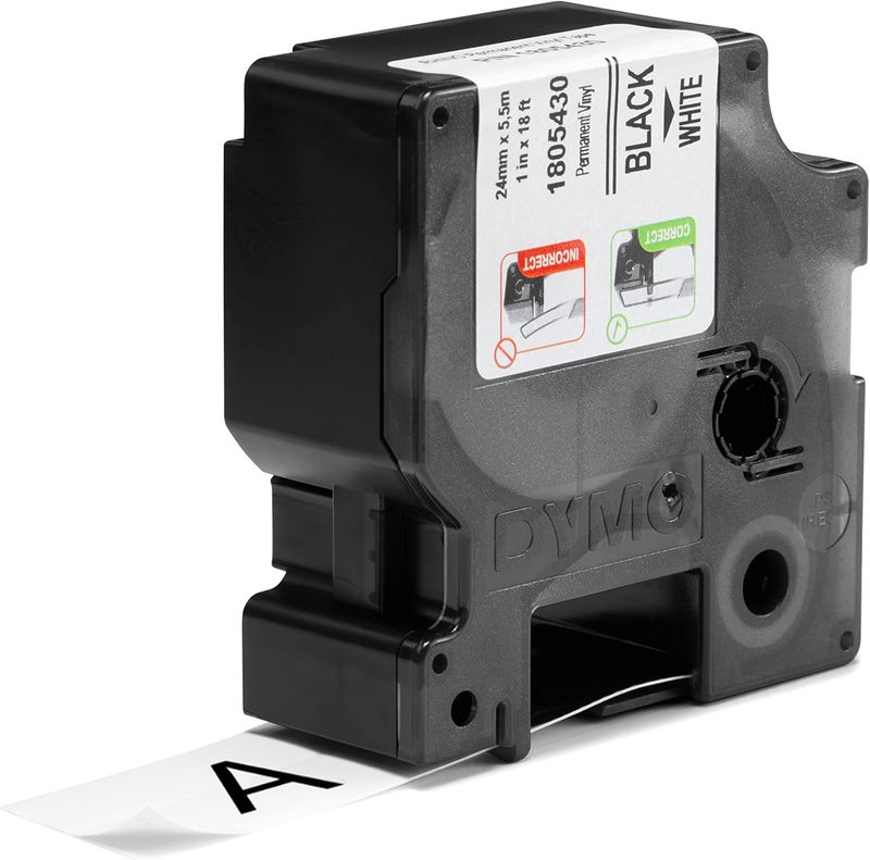Dymo Rhino Industrial Label Tape - 24mm Black on White Vinyl, 3/8-Inch Adhesive Cassette - Image 2