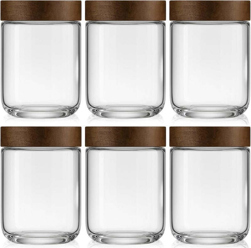 Osfel 16oz 6 Pack Overnight Oats Containers with Lids, Glass Mason Jars with Acacia Wood Airtight Lids, Wide Mouth Meal Prep Storage Jars for Yogurt, Chia Pudding, Salad, Parfait, Snacks, Spice - Image 1