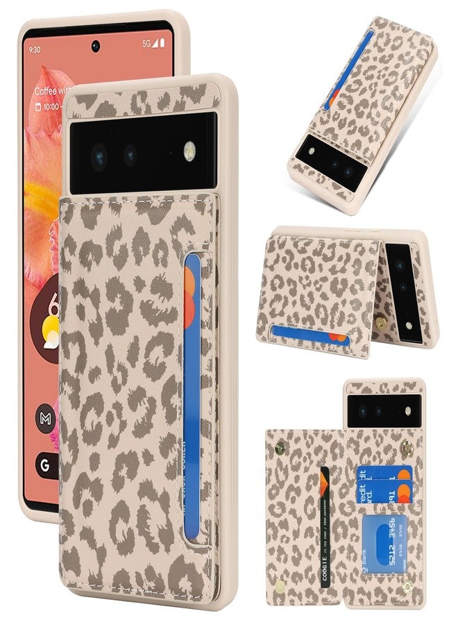 iCoverCase Compatible with Google Pixel 6 Case with Card Holder, Wallet Phone Case for Women Men [RFID Blocking] PU Leather Protective Wallet Case for Pixel 6 (Beige Leopard) - Image 1